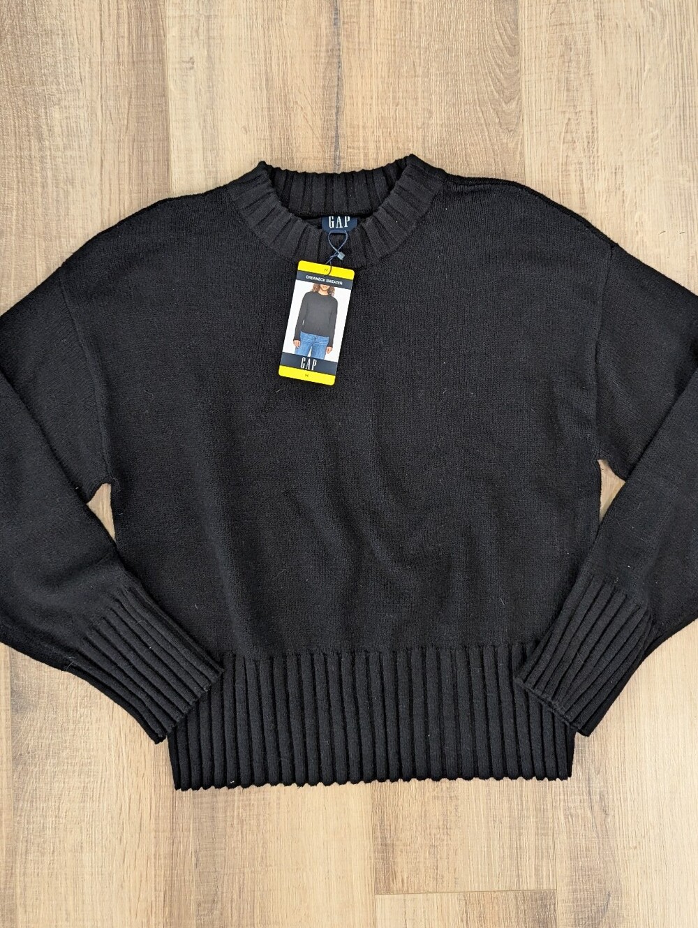 GAP Womens Crewneck Sweater Black Rib Knit Medium NWT Soft Casual